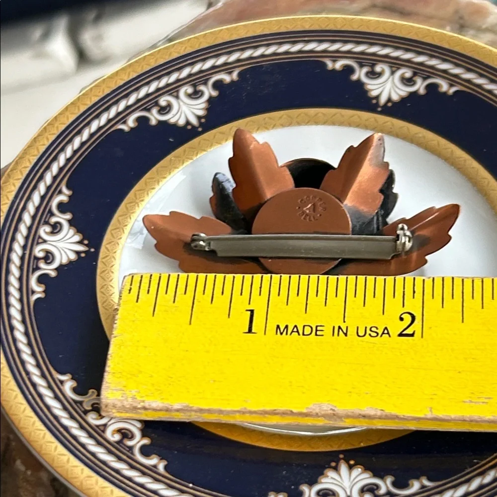 Vintage Copper Bell Brooch Folded Leaf Lilly Pad